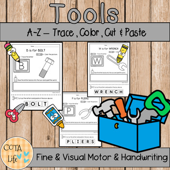 Preview of A-Z Tools Alphabet Activity Pages - Trace, Color, Cut & Paste