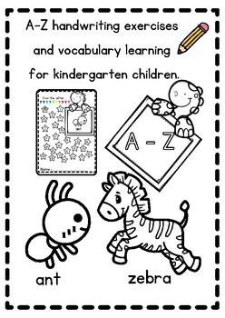 Preview of A-Z handwriting exercises and vocabulary learning for kindergarten children