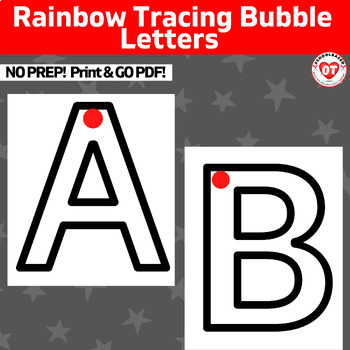 Preview of A-Z large uppercase letter rainbow tracing with dot cues