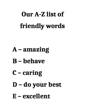 Preview of A-Z of friendly words