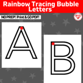 A-Z thin large uppercase letter rainbow tracing with dot cues OT