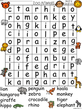 a zoo animals word search differentiated instruction by