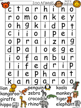a zoo animals word search differentiated instruction by regina davis