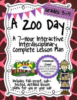 Preview of A Zoo Day 7-Hour Complete Sub Plan Thematic Unit for Grades 3-4 Common Core