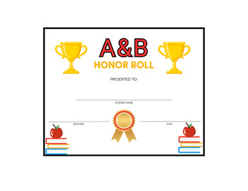 Preview of A and B Honor Roll Student Award Honor's Day Ceremony Graduation Certificate