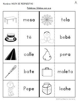 Read and Paste: Decoding E Syllables (Spanish) by La Maestra Sonriente
