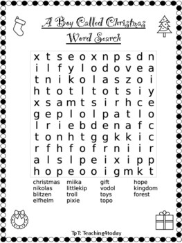 Preview of A boy called Christmas - Word search easy
