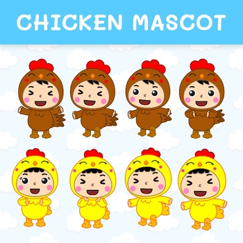Preview of A cartoon set featuring kids wearing chicken mascot costumes.