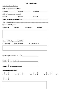 Preview of A complete worksheet or mini-test covering Numbers, Scale, Ratio and Algebra