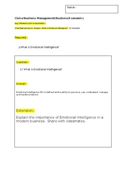 Preview of A do Now on- "Emotional Intelligence" and an associated extension activity