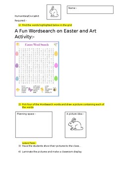 Preview of A fun Easter wordsearch and complimentary Art Activity