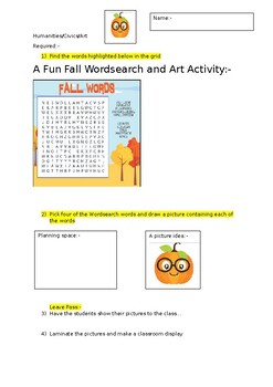 Preview of A fun Fall wordsearch and complimentary Art Activity