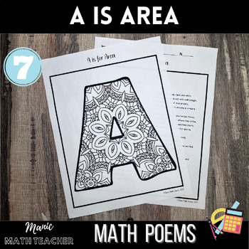 Preview of A is for Area - Math & Poems - ABCs - Mindfulness Coloring Activity