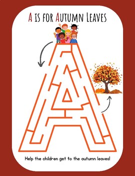 Preview of A is for Autumn Leaves Maze Letter Recognition Preschool Pre-K Kinder Elementary