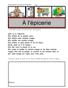 Preview of A l'epicerie (Lecture guidée, Compréhension de texte, évaluation) Français