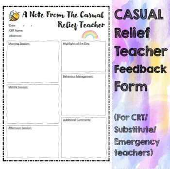 Preview of A Note from the CRT Feedback Form (Casual Relief Teacher /substitute/emergency)