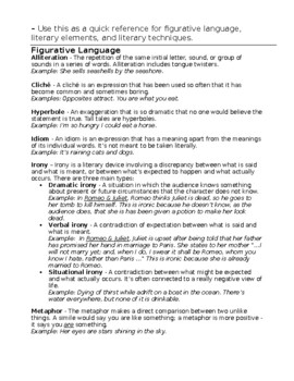 Preview of A quick reference for figurative language, literary elements,literary techniques