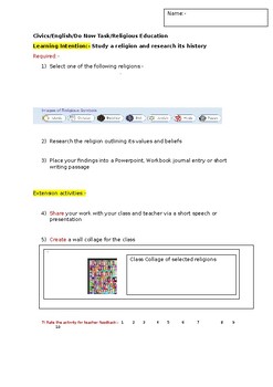 Preview of A research task on selected religions and an associated extension task