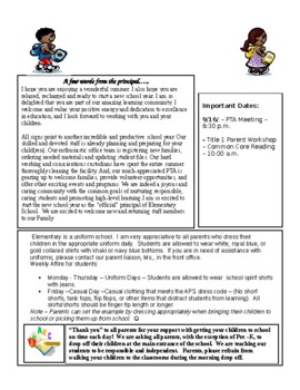 Preview of A sample of back to school newsletter with a message from the principal-editable