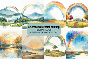 Preview of A serene watercolor painting Digital Paper Background