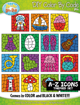 Preview of A to Z Alphabet Letter Icons Color By Code Clipart {Zip-A-Dee-Doo-Dah Designs}