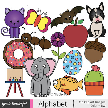 Preview of A to Z Beginning Sounds Clip Art, Color plus Black and White, 116 images