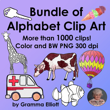 Preview of A to Z Clip Art Bundle 1200+ Clips in Semi Realistic Color and Black Line