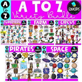 Preview of A to Z Themed Clipart Variety Bundle {Educlips Clipart}