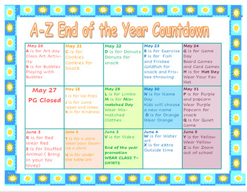 Preview of A to Z Countdown to Summer (Editable)