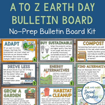 Preview of A to Z Earth Day Bulletin Board Kit | 26 Ways to Help the Planet