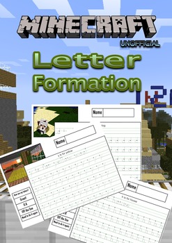 Preview of A to Z Handwriting worksheets - Minecraft Themed with reflection box NO PREP