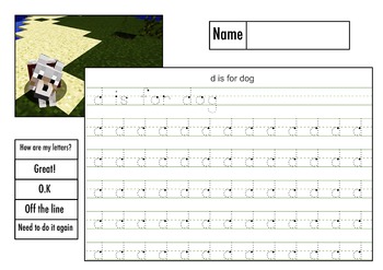 a to z handwriting worksheets minecraft themed with reflection box no prep