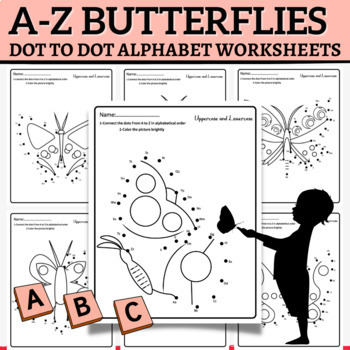 Preview of A to Z Letter Spring Dot to Dots / Butterflies Connect the Dots, Alphabet sheets