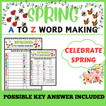 Preview of A to Z Spring Word Making Activity Worksheet - Spring  - No Prep ELA TIME FILLER