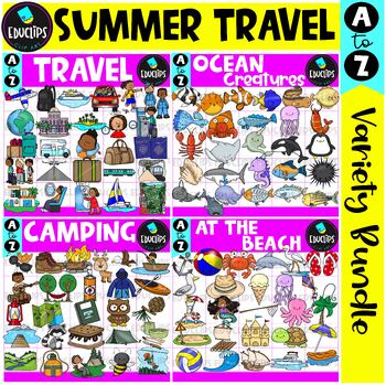 Preview of A to Z | Summer Travel Alphabet Clip Art Variety Bundle {Educlips Clipart}