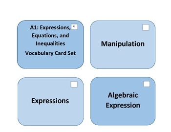 Preview of A1: Expressions, Equations, and Inequalities Vocabulary Cards