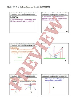 Preview of A2L23 - Write Equation Given Focus and Directrix SMARTBOARD