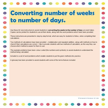 Preview of Time - Converting Weeks to Days - A3, A4 Posters & Word Problems - US Version