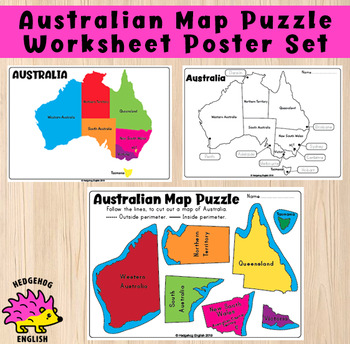 Preview of Australian Map Digital Puzzle Worksheet Poster Set