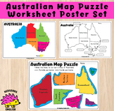 Australian Map Digital Puzzle Worksheet Poster Set