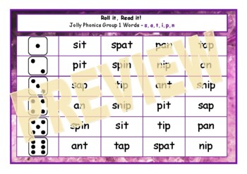 Preview of A4 Roll It, Read It! Jolly Phonics printable game (with tricky words)