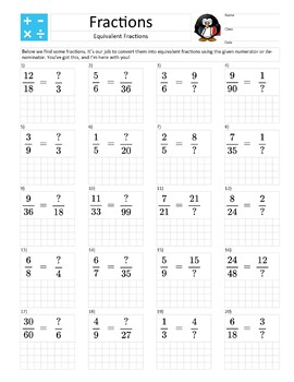 Preview of A4 Size - Fractions – Identify Equivalent Fractions – Practice Exercises