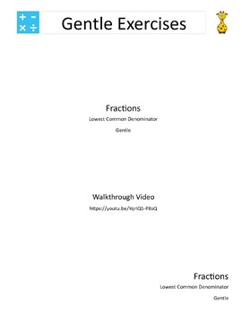 Preview of A4 Size - Fractions – Lowest Common Denominator – Gentle Exercises