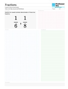 Preview of A4 Size - Fractions – Lowest Common Denominator – Introduction