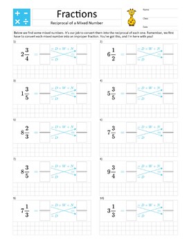 Preview of A4 Size - Fractions – Reciprocal of a Mixed Number – Gentle Exercises
