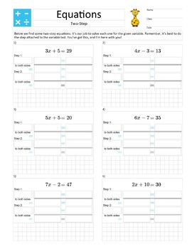 Preview of A4 Size – Solve a Two-Step Equation – Gentle Homework