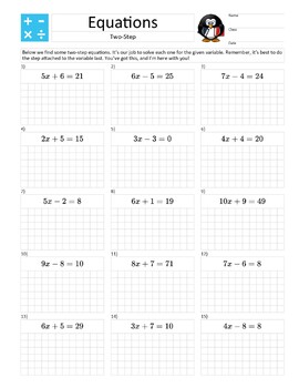 Preview of A4 Size – Solve a Two-Step Equation – Practice Homework