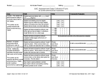 AAC Assessment Data Collection Form by ABA and Speech 