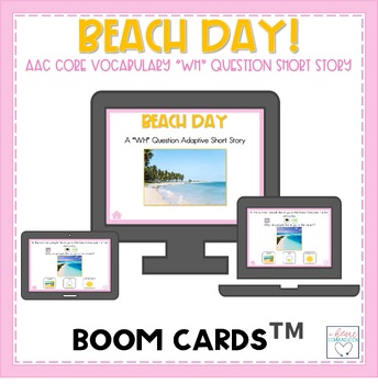 Preview of Summer AAC Core Vocabulary Activities | WH-Question BOOM CARDS™ Deck | Beach Day