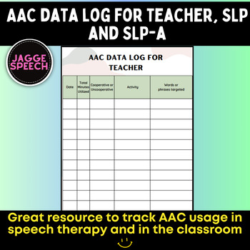 Preview of AAC Data Log for SLPs SLP-As and Teachers